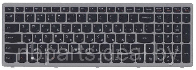 Клавиатура для ноутбука Lenovo Z510, S510, чёрная, большой Enter, с серой рамкой, RU - фото 1 - id-p111775620