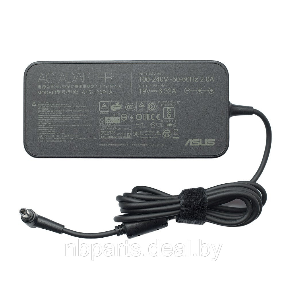 Блок питания (зарядное устройство) для ноутбука Asus 120W, 19V 6.32A, 6.0x3.7, PA-1121-28, оригинал с сетевым - фото 1 - id-p194502277