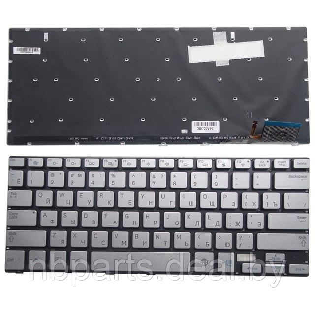 Клавиатура для ноутбука Samsung NP730U3E, 740U3E, серебро, с подсветкой, RU