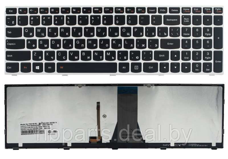 Клавиатура для ноутбука Lenovo IdeaPad G50-70, Z51-70, чёрная, с подсветкой, с серой рамкой, RU - фото 1 - id-p111775846