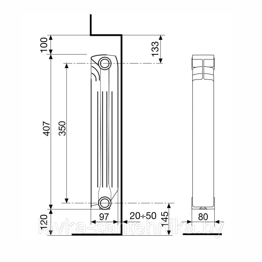 Радиатор алюминиевый Nova Florida EXTRATHERMSERIR SUPER B4 350/100 (1 секция) - фото 2 - id-p215059222