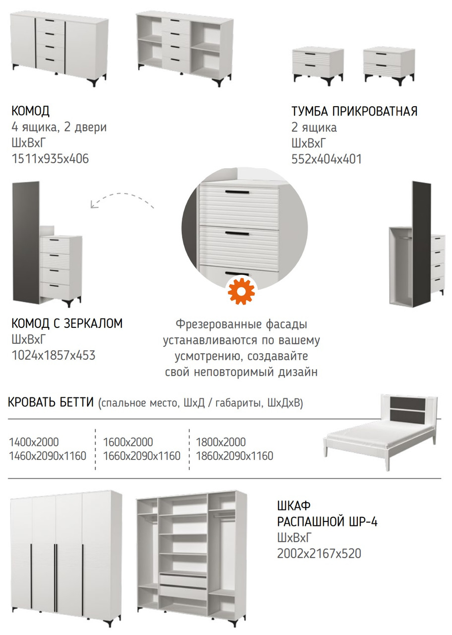 Модульная спальня Брента 1 белый (варианты цвета) фабрика Браво - фото 5 - id-p215060376