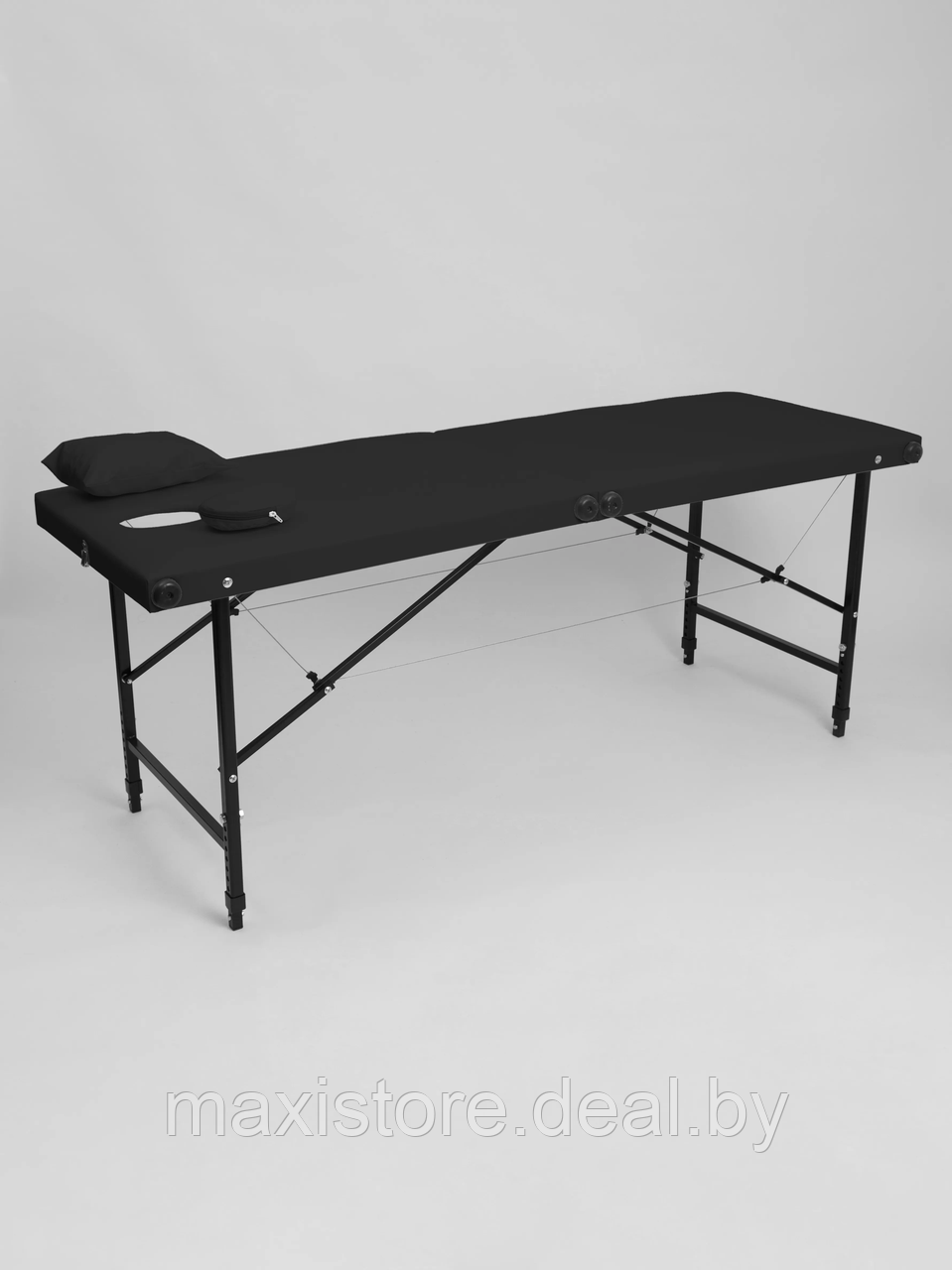 Массажный стол 180х60хРВ двойной поролон (черный) с подушкой - фото 1 - id-p215068810