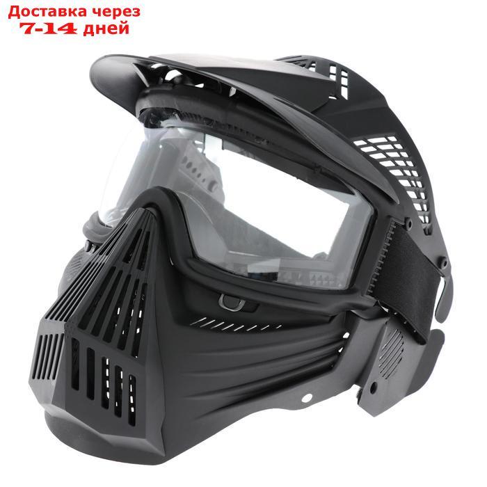 Очки-маска для езды на мототехнике, разборные, визор прозрачный, козырек, черный - фото 1 - id-p215038653