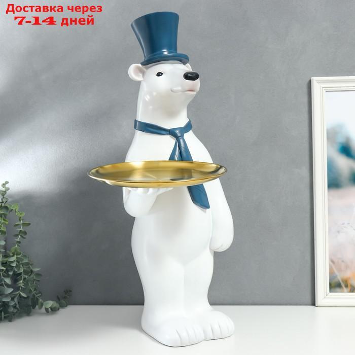 Сувенир полистоун подставка "Белый медведь в цилиндре и галстуке" d=26 см 70х37х40 см - фото 2 - id-p215043002