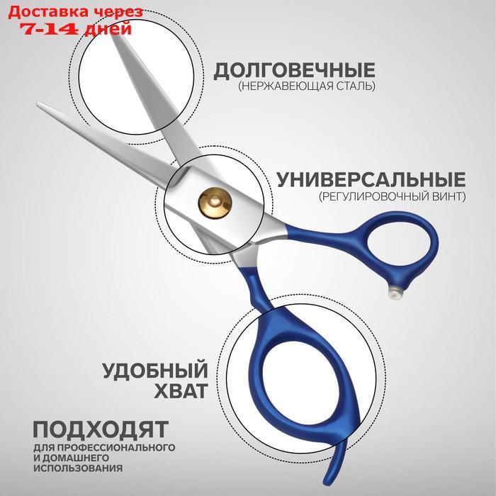 Ножницы парикмахерские с упором "Premium", лезвие 6,5 см, цвет серебристый/синий - фото 2 - id-p215043080