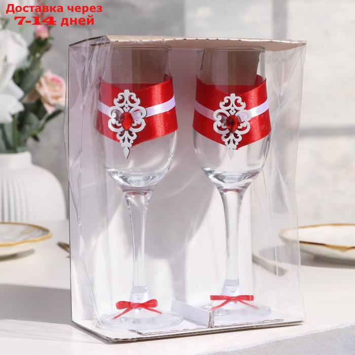 Набор свадебных бокалов "Прага", ручной работы, белый-красный, 6х6х20,5 см, 2 шт. - фото 4 - id-p215039810