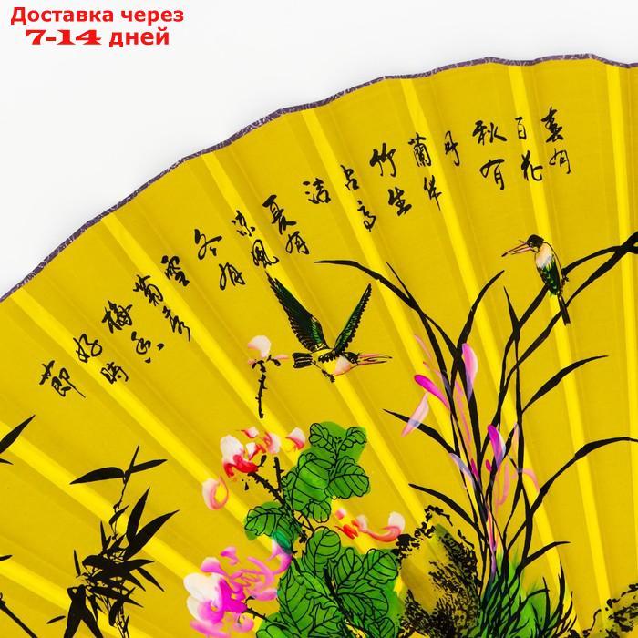 Веер бамбук, текстиль h=90 см "Бамбуковая роща с птицами" жёлтый - фото 2 - id-p215043547