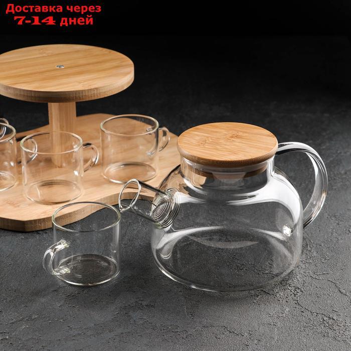 Набор чайный на деревянной подставке "Эко", 6 предметов: чайник 1,1 л, 5 кружек 120 мл - фото 3 - id-p215042787