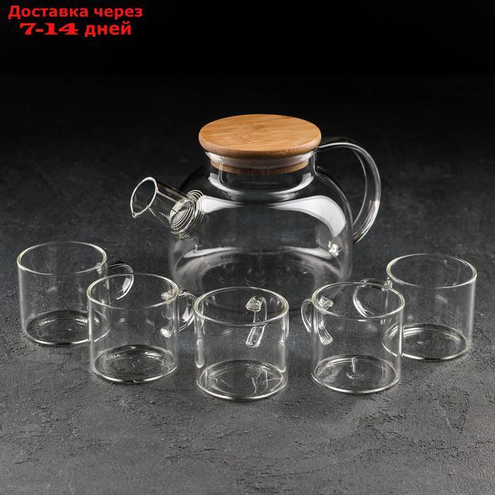 Набор чайный на деревянной подставке "Эко", 6 предметов: чайник 1,1 л, 5 кружек 120 мл - фото 7 - id-p215042787