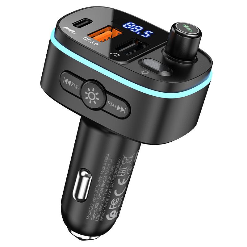 FM-модулятор E62 Fast PD20W+QC3.0 car BT FM transmitter черный - фото 3 - id-p215073051