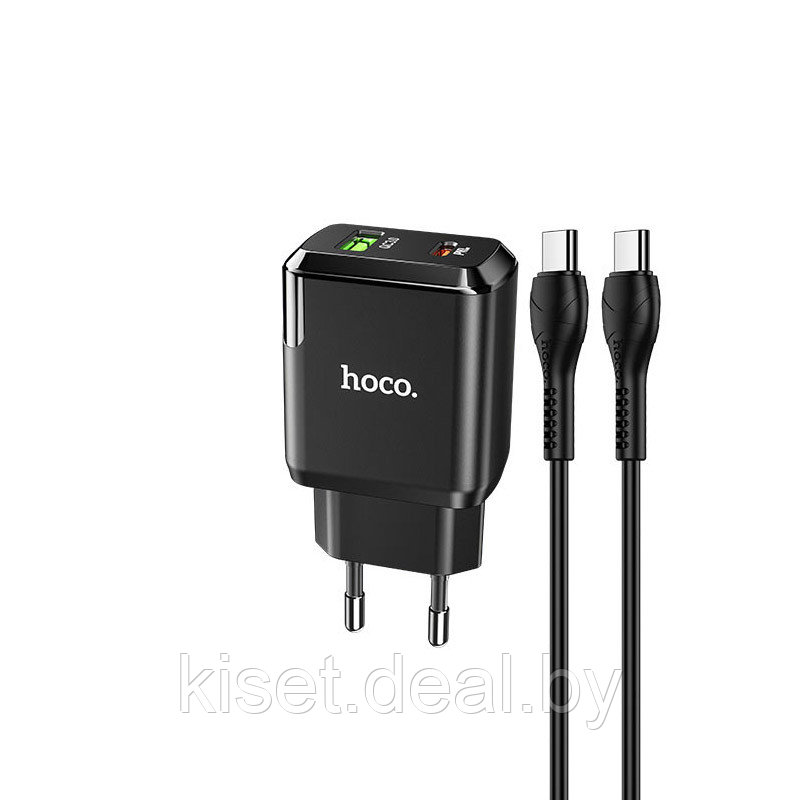 Сетевое зарядное устройство HOCO N5 20W PD/Q.C3.0 Type-C / USB черный + кабель Type-C - Type-C - фото 1 - id-p215072988