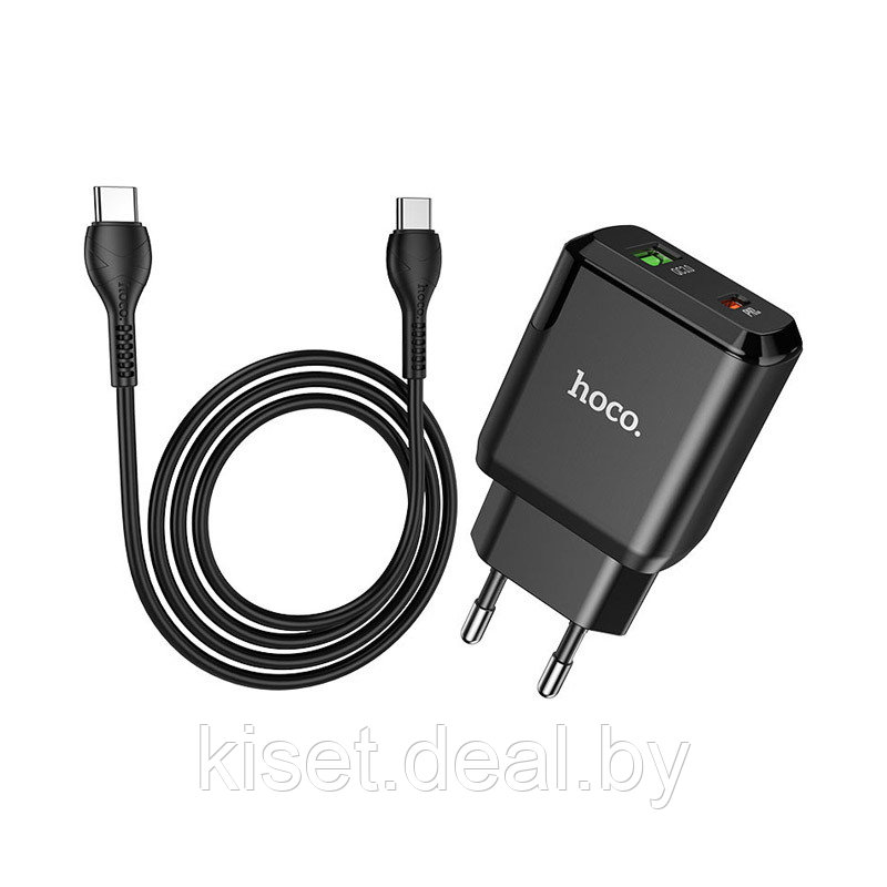 Сетевое зарядное устройство HOCO N5 20W PD/Q.C3.0 Type-C / USB черный + кабель Type-C - Type-C - фото 2 - id-p215072988