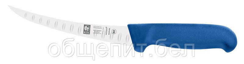Нож обвалочный 150/290 мм. изогнутый, жесткое лезвие с бороздками, синий SAFE Icel /1/6/ - фото 1 - id-p215077394