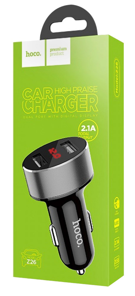 Автомобильное зарядное устройство Z26 high praise dual port car charger with digital display черный - фото 4 - id-p215078099