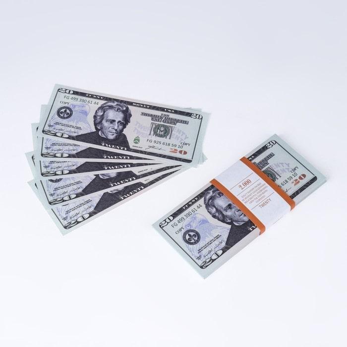 Сувенирные деньги пачка купюр 20 долларов (бутафорские деньги) - фото 1 - id-p215081043
