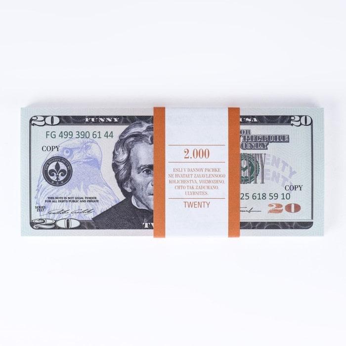 Сувенирные деньги пачка купюр 20 долларов (бутафорские деньги) - фото 2 - id-p215081043