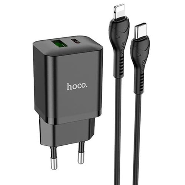 Зарядное устройство Hoco N28 + кабель Type-C - Lightning Черный - фото 1 - id-p215078136