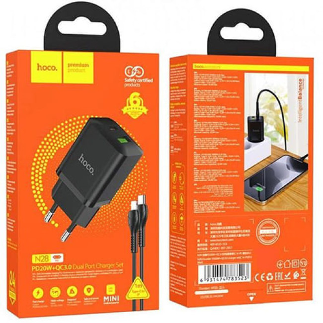 Зарядное устройство Hoco N28 + кабель Type-C - Lightning Черный - фото 4 - id-p215078136