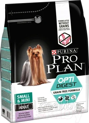Сухой корм для собак Pro Plan Grain Free Adult Small & Mini Sensitive Digestion с индейкой - фото 1 - id-p215087556