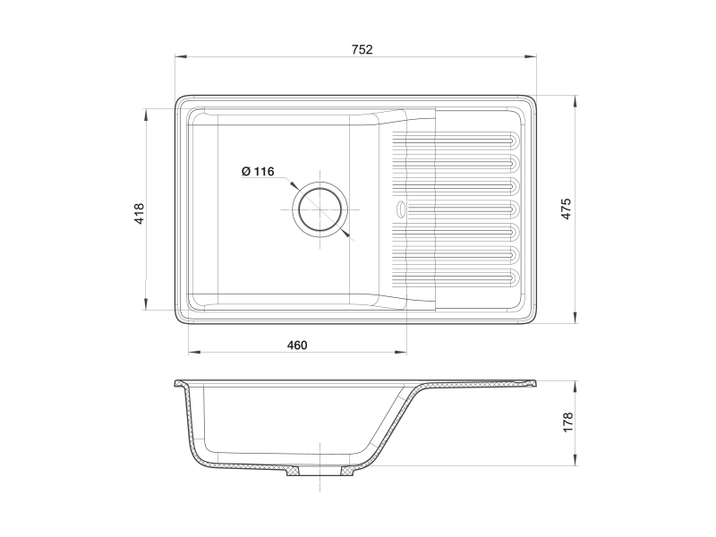 Мойка кухонная GranFest Quarz Premium GF-ZW-72 Серый - фото 3 - id-p215090213