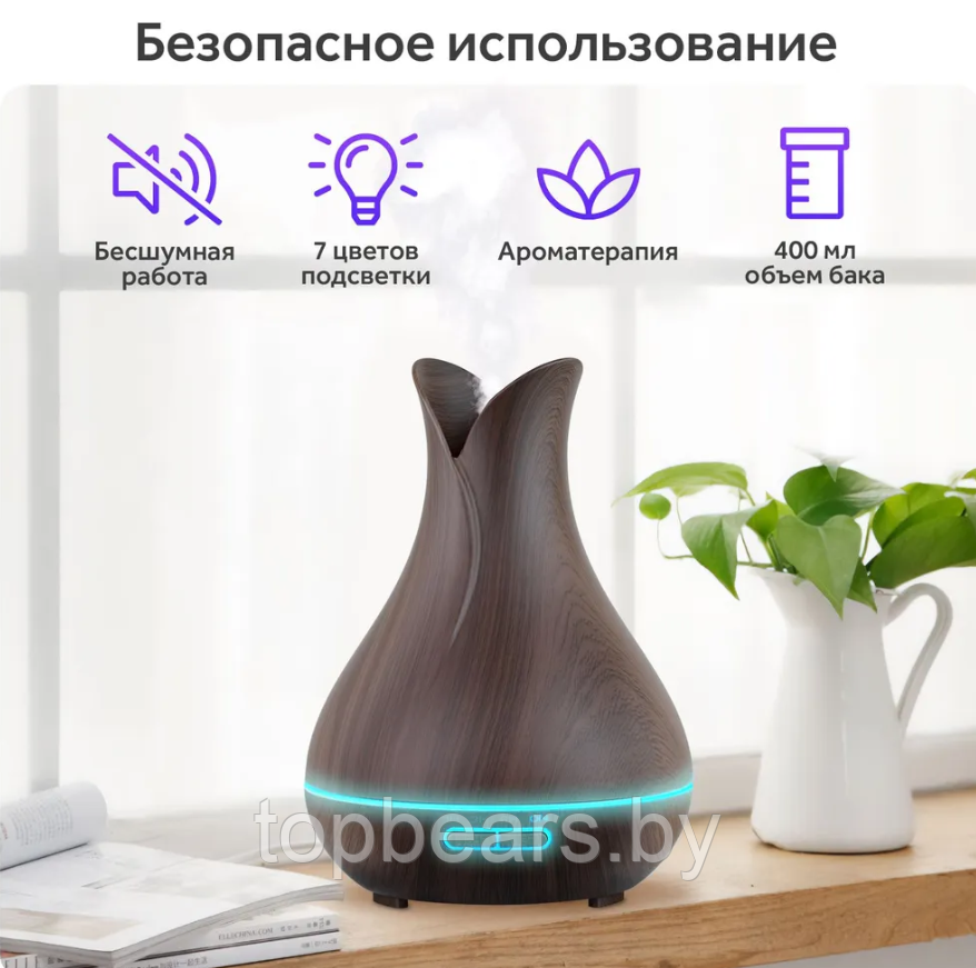 Увлажнитель воздуха (аромадиффузер) Aroma Diffuser с таймером на 1/3/6 часов и LED-подсветкой, 400 ml Белый - фото 8 - id-p215108404