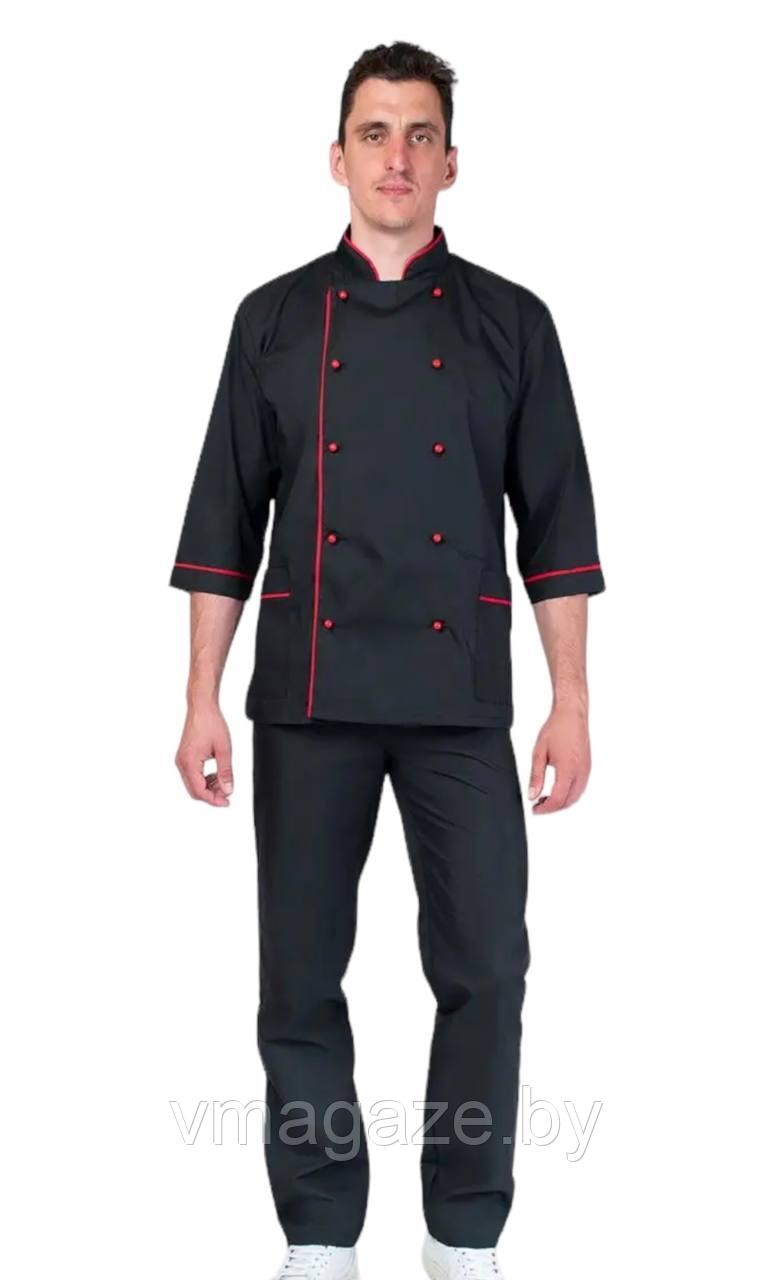 Китель поварской, шеф-повара, унисекс (цвет черно-красный) - фото 2 - id-p215114640