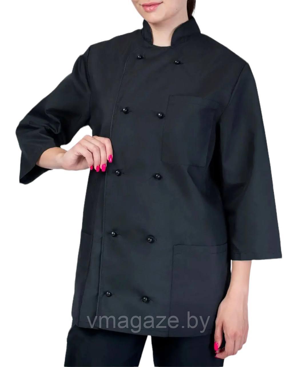 Китель поварской, шеф-повара, унисекс (цвет черный) - фото 5 - id-p215114667