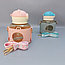 Бутылка Мишка в чехле с клапаном, трубочкой и ремешком 550 мл. / Наклейки в подарок Розовая, фото 3