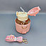 Бутылка Мишка в чехле с клапаном, трубочкой и ремешком 550 мл. / Наклейки в подарок Розовая, фото 7
