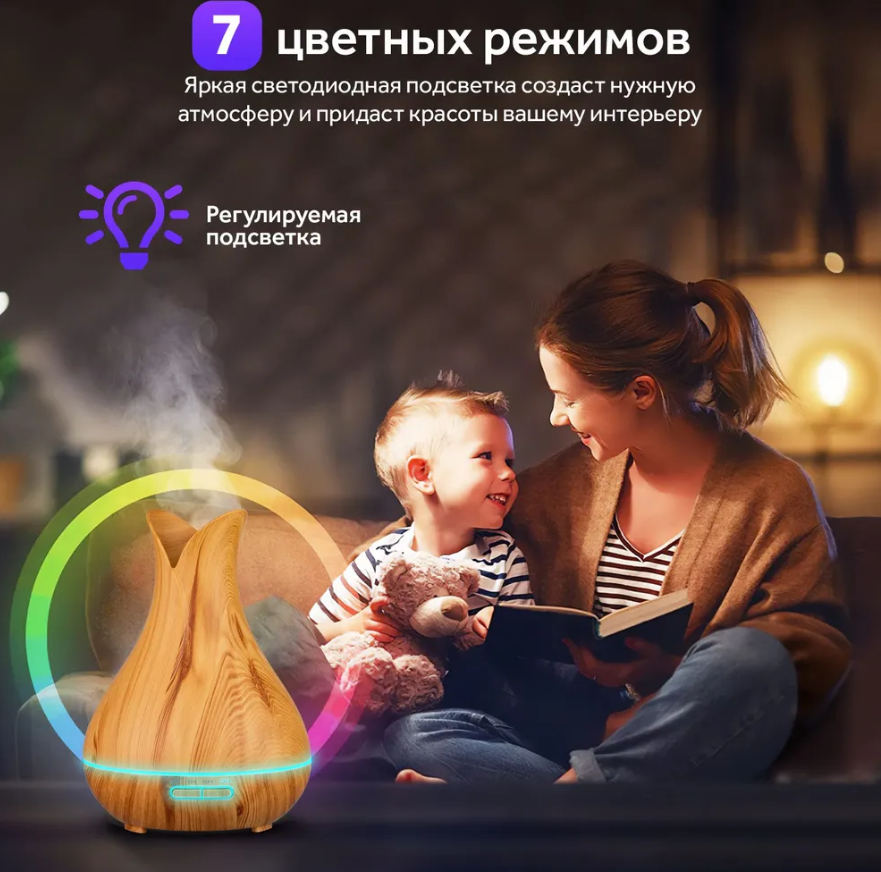 Увлажнитель воздуха (аромадиффузер) Aroma Diffuser с таймером на 1/3/6 часов и LED-подсветкой, 400 ml Белый - фото 9 - id-p215122445