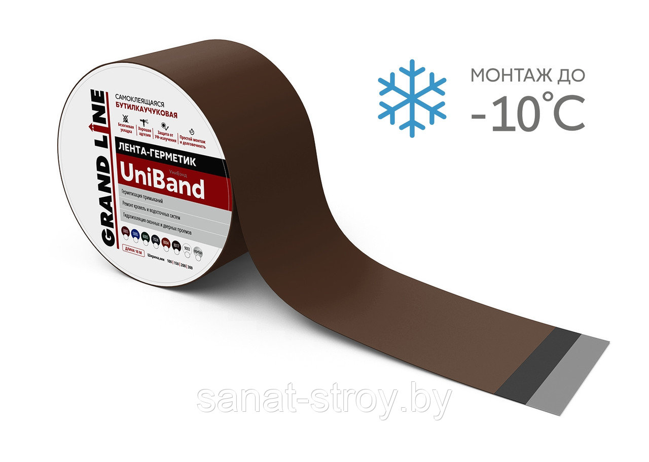 Герметизирующая лента Grand Line UniBand самоклеящаяся 10м*10см Коричневый - фото 1 - id-p215130666