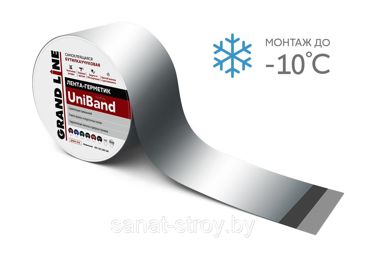 Герметизирующая лента Grand Line UniBand самоклеящаяся 10м*10см Серебристый - фото 1 - id-p215132507