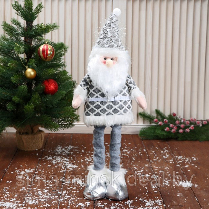 Мягкая игрушка "Дед Мороз в костюме с ремешком, длинные ножки" стоит, серый - фото 1 - id-p215139915