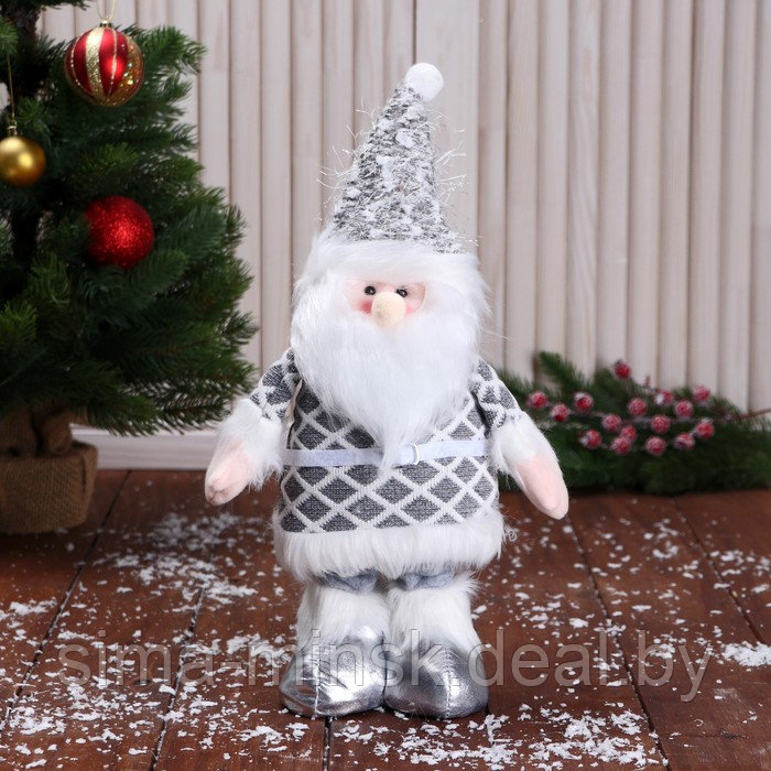 Мягкая игрушка "Дед Мороз в костюме с ремешком, длинные ножки" стоит, серый - фото 2 - id-p215139915