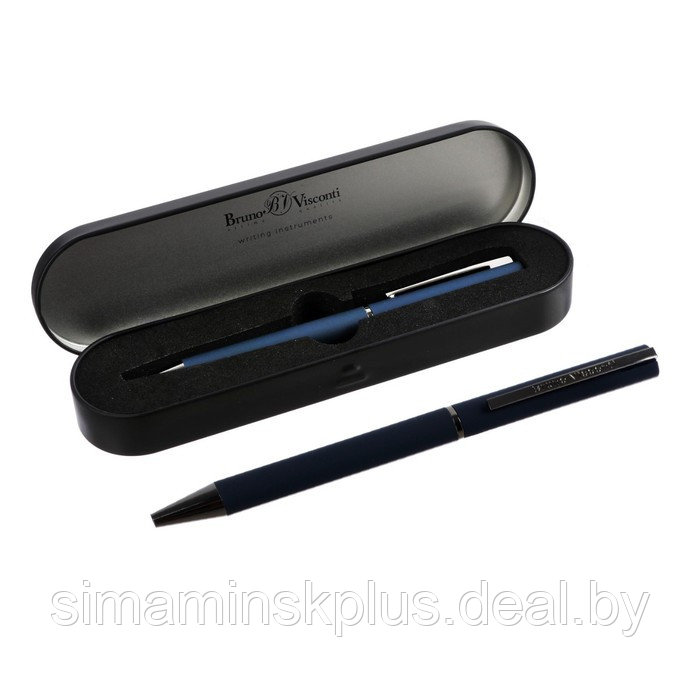 Ручка шариковая поворотная, 1.0 мм, Bruno Visconti Bergamo, стержень синий, синий металлический корпус, в - фото 1 - id-p215140666