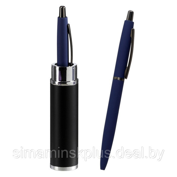 Ручка шариковая автоматическая SAN REMO 1.0 мм, металлический синий корпус, синий стержень, в тубусе - фото 1 - id-p215140668
