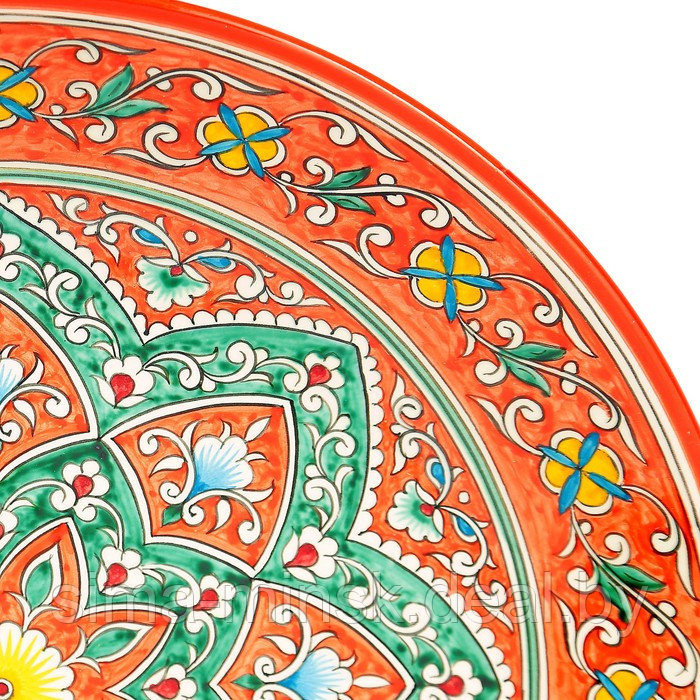 Ляган Риштанская Керамика "Цветы", 42 см, оранжевый - фото 3 - id-p215141480