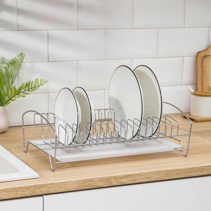 Сушилка для посуды с поддоном, 39×25×12 см, цвет хром - фото 1 - id-p215141920