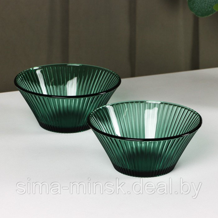 Набор стеклянной посуды «Верде», 5 предметов: 2 стакана 330 мл, 2 тарелки 280 мл, салатник 1,6 л, цвет зелёный - фото 6 - id-p215141712