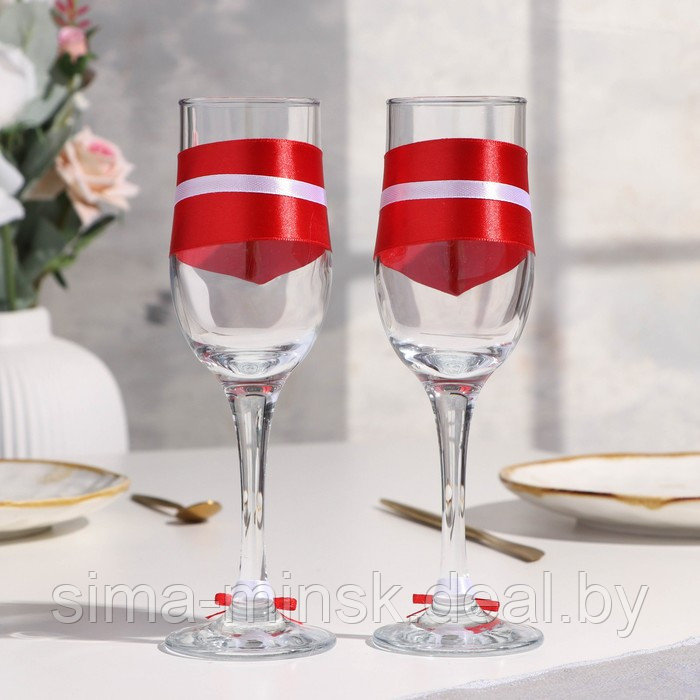 Набор свадебных бокалов "Прага", ручной работы, белый-красный, 6х6х20,5 см, 2 шт. - фото 2 - id-p215141727