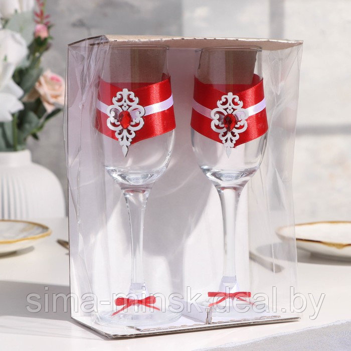 Набор свадебных бокалов "Прага", ручной работы, белый-красный, 6х6х20,5 см, 2 шт. - фото 4 - id-p215141727