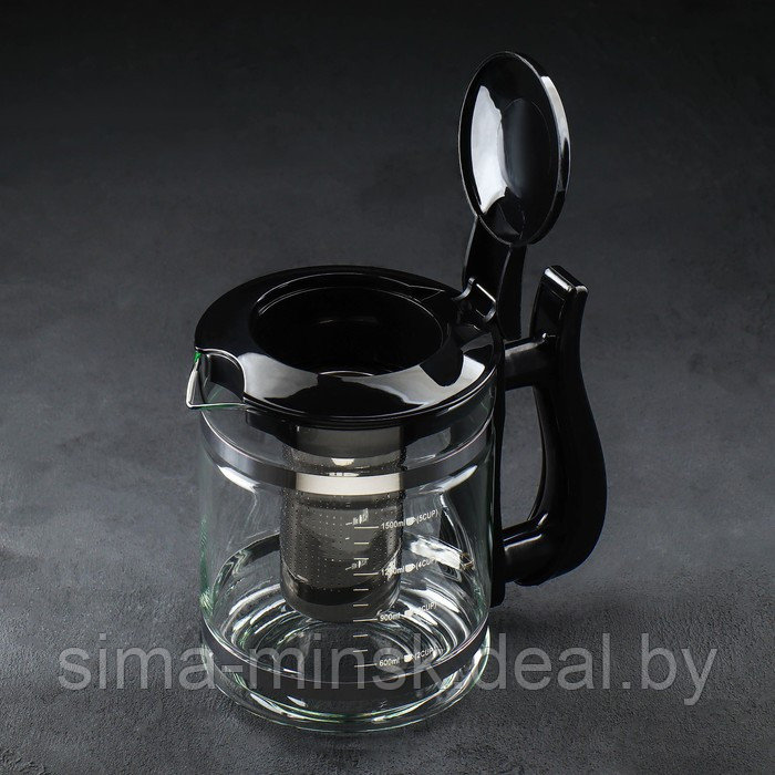Чайник стеклянный заварочный «Кессель», 1,2 л, с металлическим ситом, цвет чёрный - фото 2 - id-p215142031