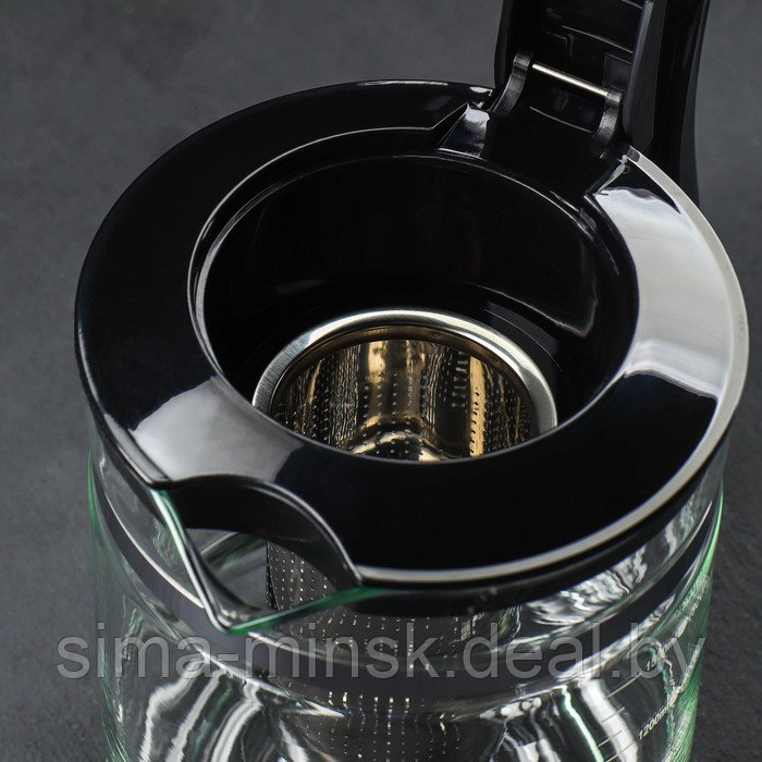 Чайник стеклянный заварочный «Кессель», 1,2 л, с металлическим ситом, цвет чёрный - фото 3 - id-p215142031