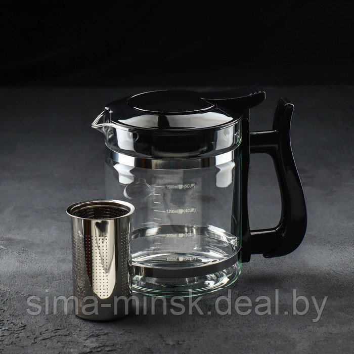 Чайник стеклянный заварочный «Кессель», 1,2 л, с металлическим ситом, цвет чёрный - фото 4 - id-p215142031