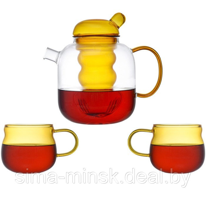 Чайник стеклянный с двумя чашками, цвет жёлтый, 1.2 л - фото 5 - id-p215142052