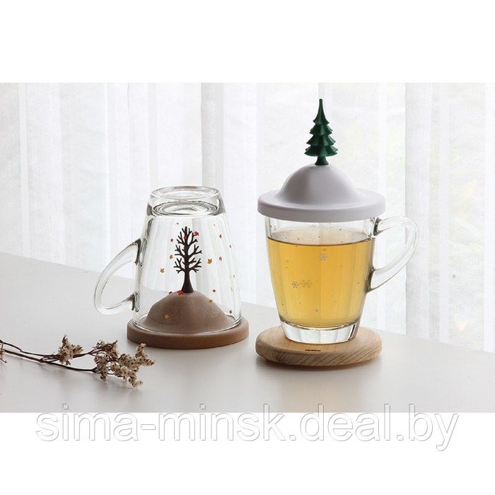 Чашка с крышкой Winter, 250 мл, белая с зелёным - фото 1 - id-p215142069