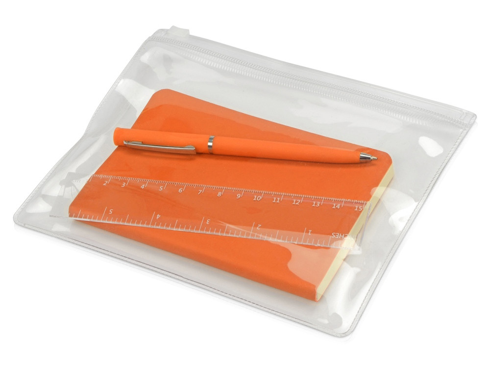 Набор канцелярский Softy: блокнот, линейка, ручка, пенал, оранжевый - фото 1 - id-p215148470