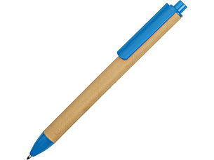Ручка картонная пластиковая шариковая Эко 2.0, бежевый/голубой, фото 2