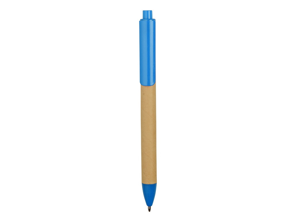 Ручка картонная пластиковая шариковая Эко 2.0, бежевый/голубой - фото 2 - id-p215146538